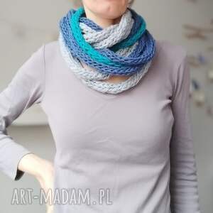 szal zamotka szalik komin niebiesko turkusowy szydełku