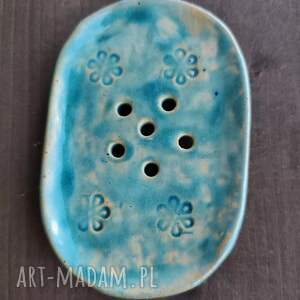 Błękitna mydelniczka ceramiczna handmade do łazienki