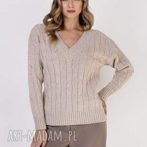 handmade swetry sweter w warkoczowy wzór - swe316 beż mkm