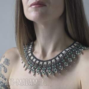 Ażurowa Kolia Kryształowa Jaskinia - Boho Naszyjnik z Koralików