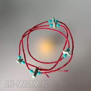 Naszyjnik Czerwień, korale dlugie turkus