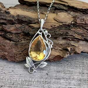 Słoneczny blask, naszyjnik z cytrynem, srebrny, łezka