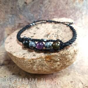 militar 58 ametyst larvikit agat w makramie bransoletka męska pleciona, kamienie