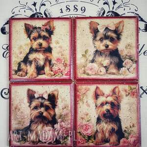 Ozdobne podkładki z pieskami Yorkshire Terrier decoupage, farmhouse