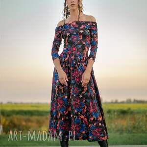 SUKIENKA - SANDY MIDNIGHT FLOWER, efektowna, elegancka, rozkloszowana