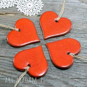 handmade ceramika czerwone serca - zawieszki ceramiczne