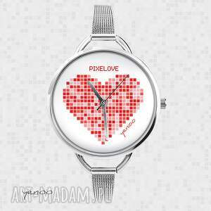 handmade zegarki zegarek, bransoletka - serce pikselove - czerwone