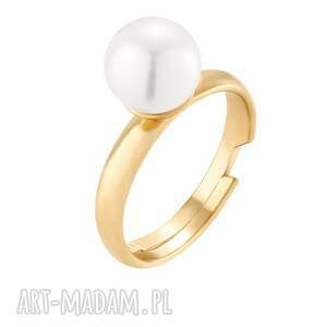 złoty pierścionek z perłą white swarovski® crystal