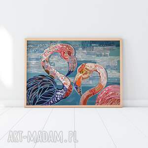 plakat 40x50 cm - flamingi wydruk, ptaki, obraz nowoczesny