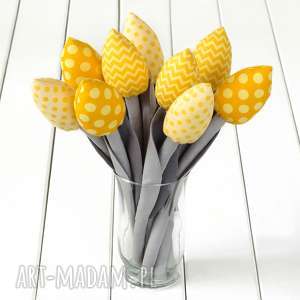 dekoracje tulipany szaro żółty bawełniany bukiet, kwiaty, rocznica