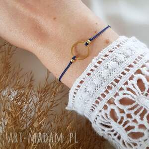granatowa bransoletka z kółkiem, biżuteria handmade, pomysł na prezent, stal