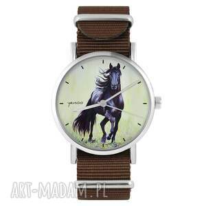ręcznie robione zegarki zegarek - czarny koń 2 brązowy, nato