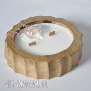 świeca sojowa zapachowa drewnie dębu /truskawka/ rzeźbiona, dekoracyjna