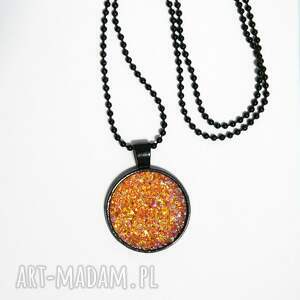 handmade wisiorki medalion - mandarynka druzy, czarna oprawa