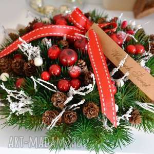 dekoracje świąteczne wianek z jabłkami, stroik, choinka, święta