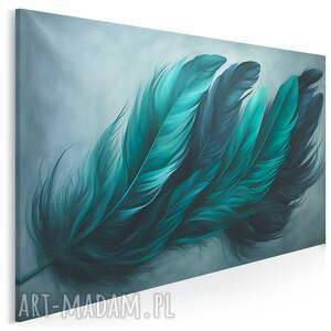 obraz na płótnie - pióra boho turkusowe ptaki 70x50 cm 101001