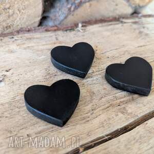 Magnesy serduszka 3 szt. czarne serca - drewniane