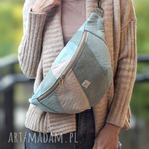 Prezent patchworkowa nerka XXL mięta z beżem, mini plecak, nerkoplecak