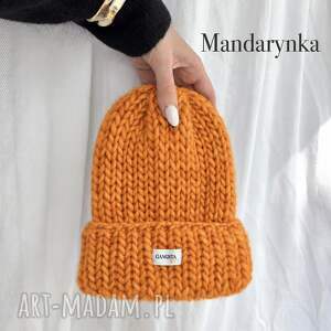 Czapka Lily 100% wełna mandarynka - ręcznie robiona