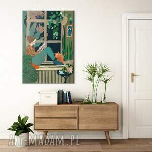 nowoczesny obraz drukowany na płótnie wieczór przy oknie format 70x100cm, motyw