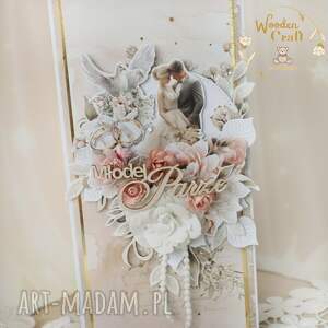 romantyczna kartka ślubna, pamiątka ślubu, ręcznie robiona na ślub