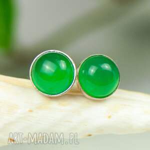 minimalistyczne sztyfty drobinki z zielonymi agatami d096, zielone kolczyki