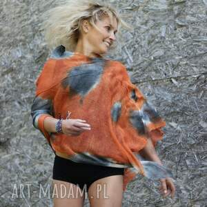 handmade poncho ponczo len rude