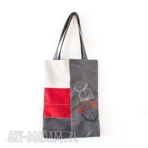handmade torba na zakupy - kocham książki = wersja czerwona