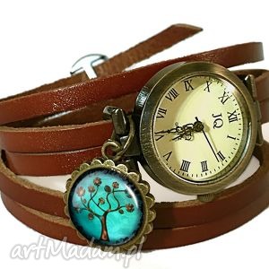 ręcznie wykonane zegarki drzewo nadziei - zegarek / bransoletka na skórzanym