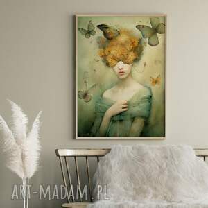 plakaty plakat - kobieta, motyle i kwiaty 50x70 cm (2 0249)