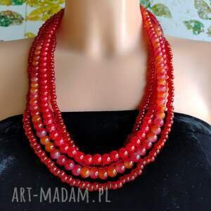 Prezent Naszyjnik Wielokolorowy Czerwone Kulki Boho Biżuteria Długie