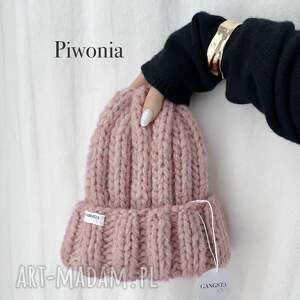 Czapka Nordic 100% wełna piwonia - handmade