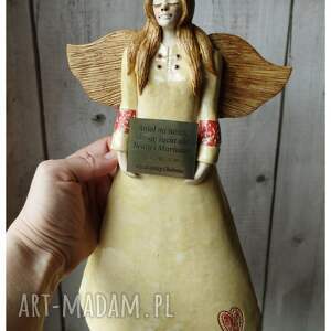 ręcznie robione ceramika anioł ślubny ze złotą dedykacją