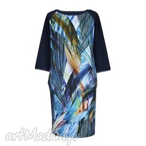 sukienka piume - colarate motyw kieszenie, kolor, jesień pióra