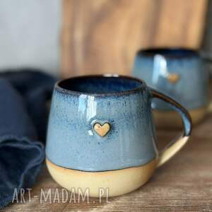 kubek beczułka ręcznie robiony 320 ml - jeansowy z sercem, ceramika