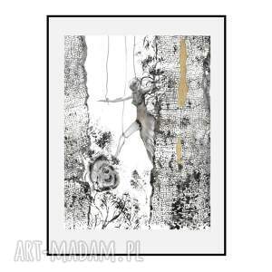 Grafika z cyklu Obecność 30cm x 40cm, kobieta, marionetka, prezeny