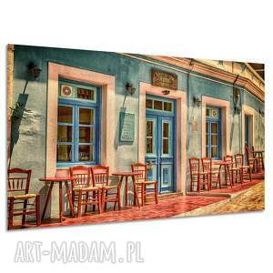 Obraz na płótnie Grecja 120x80 cm - kawiarnia i uliczka