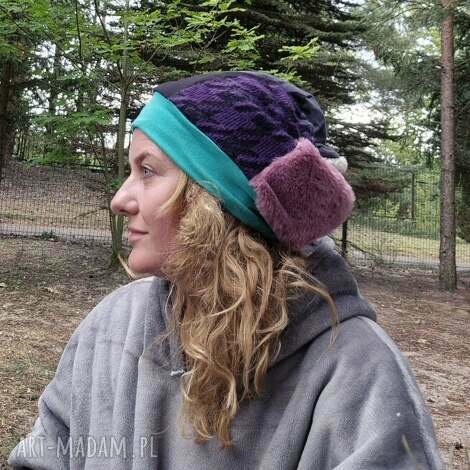 Czapka patchworkowa turban - rozmiar uniwersalny na podszewce