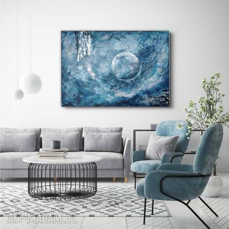 Srebrzysty Księżyc 3D - obraz ręcznie malowany 100x70 cm