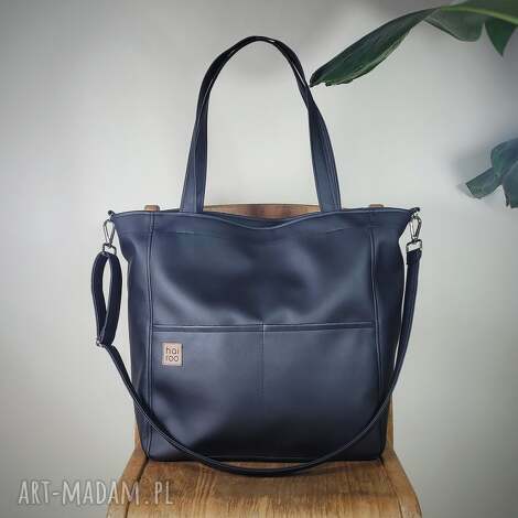 Czarna torba na ramię Lazy Bag Pocket - ekoskóra oversize (vegan)