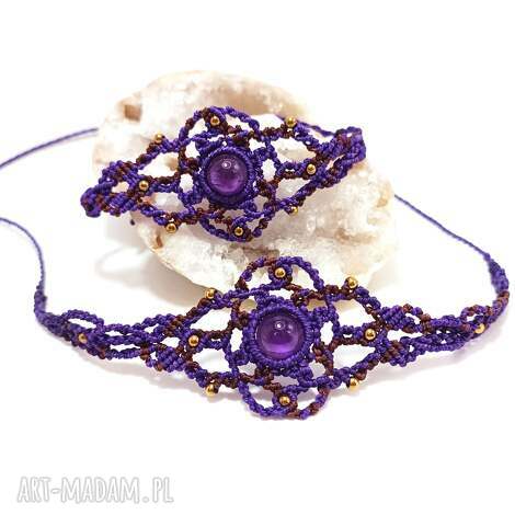 Spinosa z ametystem i hematytem - komplet choker regulowany i pleciona bransoletka