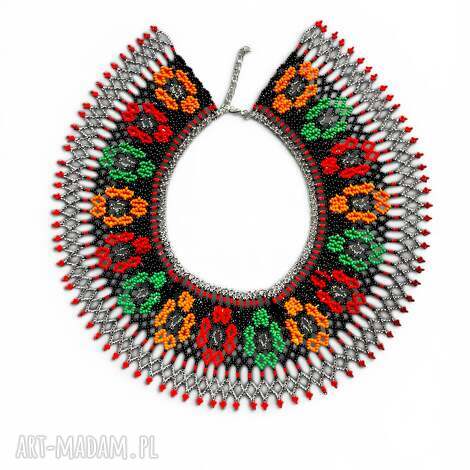 Łemkowska krywulka z koralików - szeroki kołnierzyk folk, ręcznie robiona
