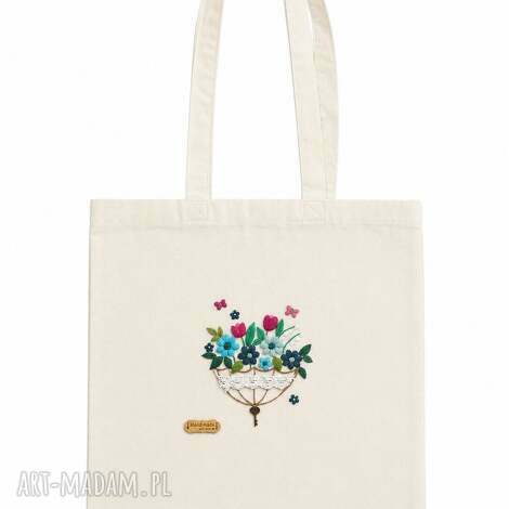 Torba bawełniana handmade z haftem kwiatowym