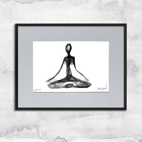 Grafika z ramą Joga czarno-biała nr 149 - oryginalny prezent na ścianę (41x31 cm)