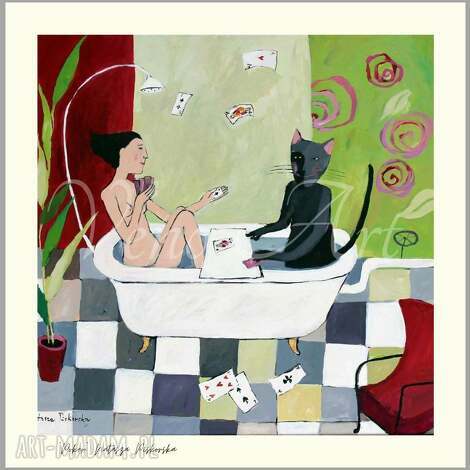 Grafika Natasza Piskorska - Poker 40x40 w srebrnej ramie