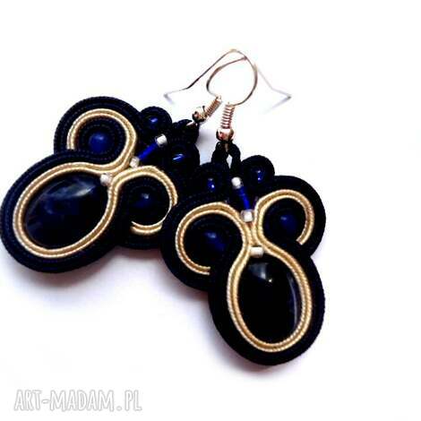 kolczyki sutasz lapis lazuli w granacie i kremie, kamienie, soutache filc