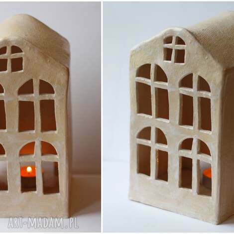 Domek lampion II - ręcznie robiona ceramika na tealight (15 x 25 cm)