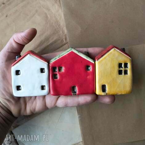 Kolorowe domki ceramiczne handmade - zestaw 3 ozdób