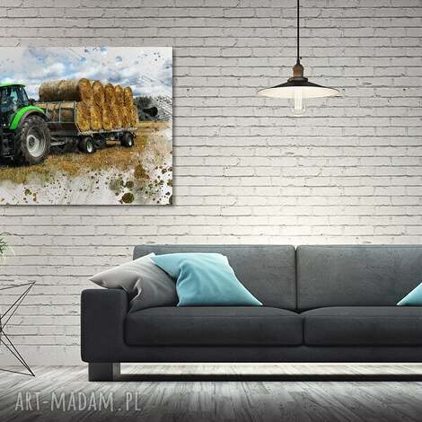 Obraz Traktor 2 60x30 cm na płótnie - ciągnik baloty do pokoju dziecka