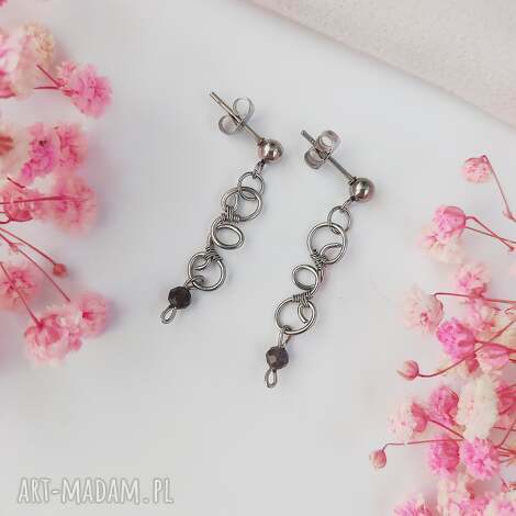 Kolczyki z labradorytem - stal chirurgiczna, wire wrapping handmade